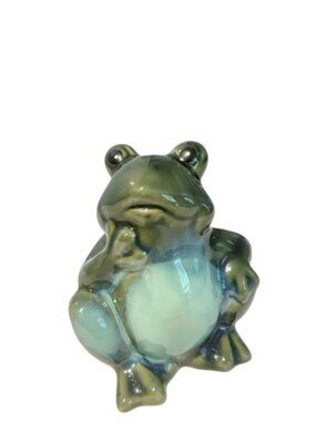 Green “Thinking Frog” Ceramic Figurine